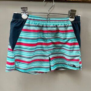 Girls Youth North Face Class V Teal Red Blue Tan Striped Shorts- Size Medium (10